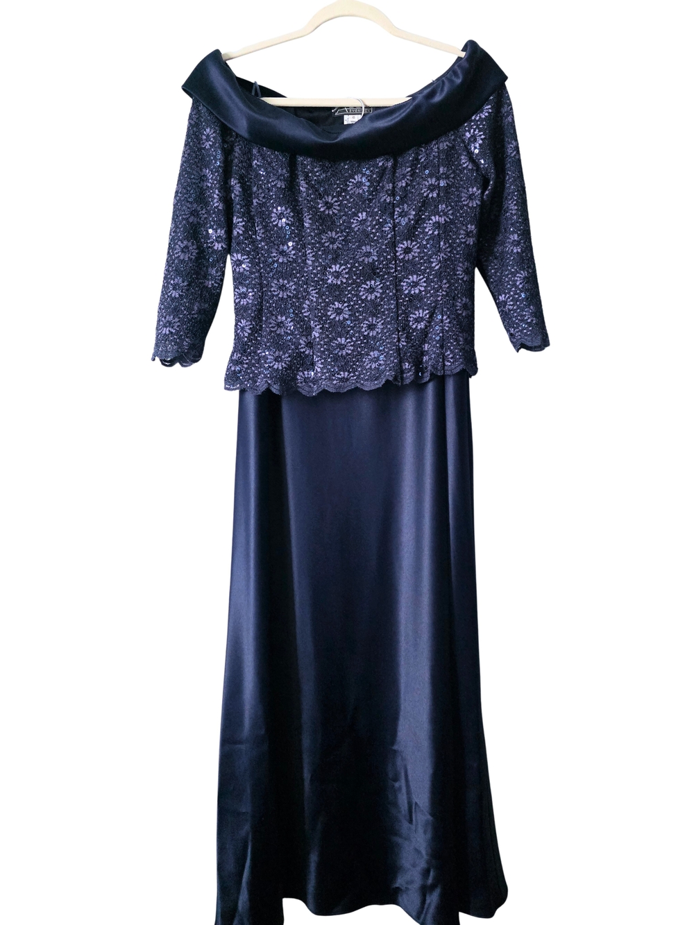 Alex Evenings Navy Lace Overlay Satin Evening Two Piece  Dress Size 10